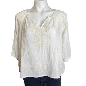 HOUSE OF HARLOW 1960 Floral Embroidered Boho Gauze Top White Size Large
